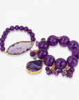 Chrysallis Purple Agate 2pc Stretch Bracelet Stack with chunky purple beads and natural sliced agate accents.