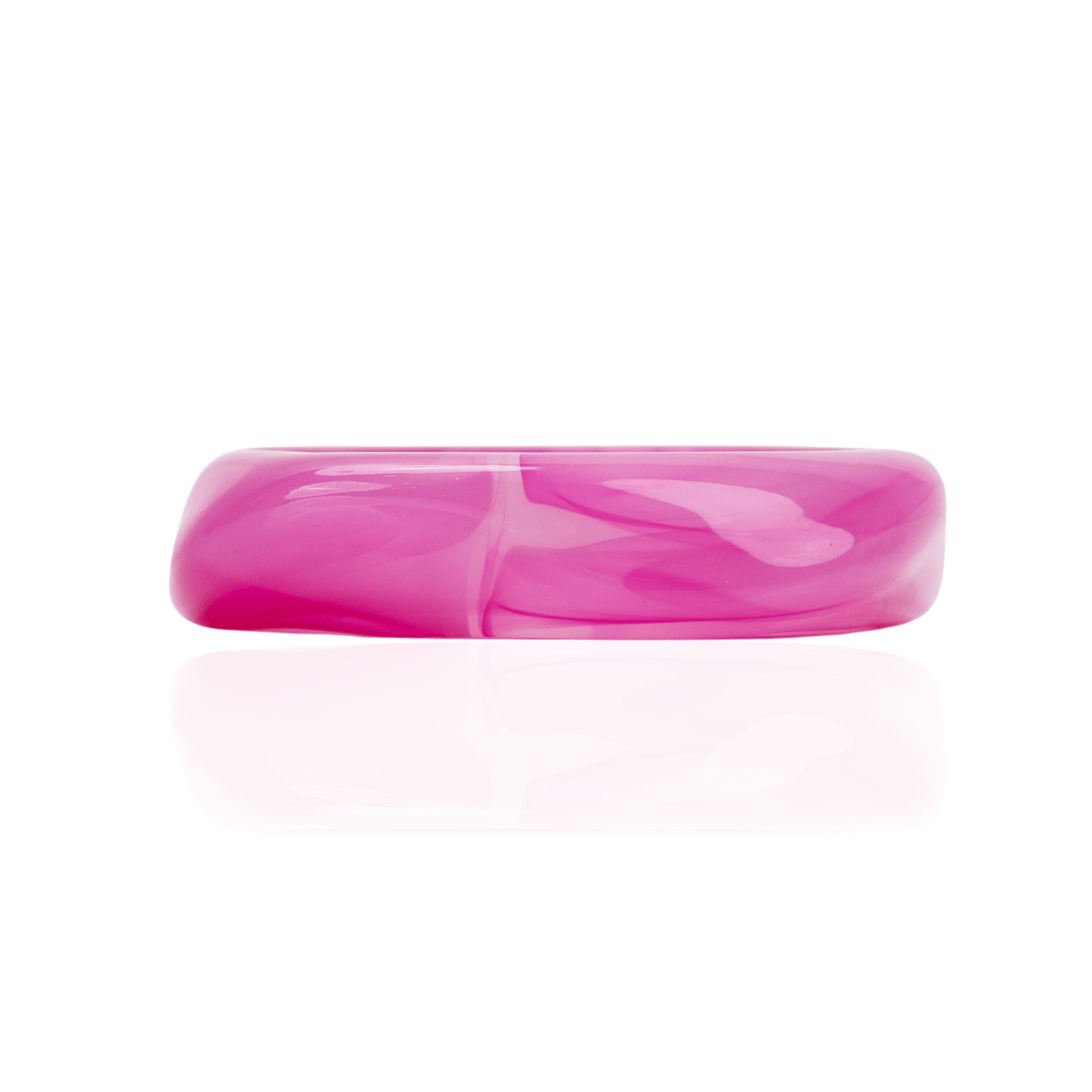 Glossy pink marbled resin bangle bracelet with vibrant fuchsia and soft candy pink swirls on a white background.