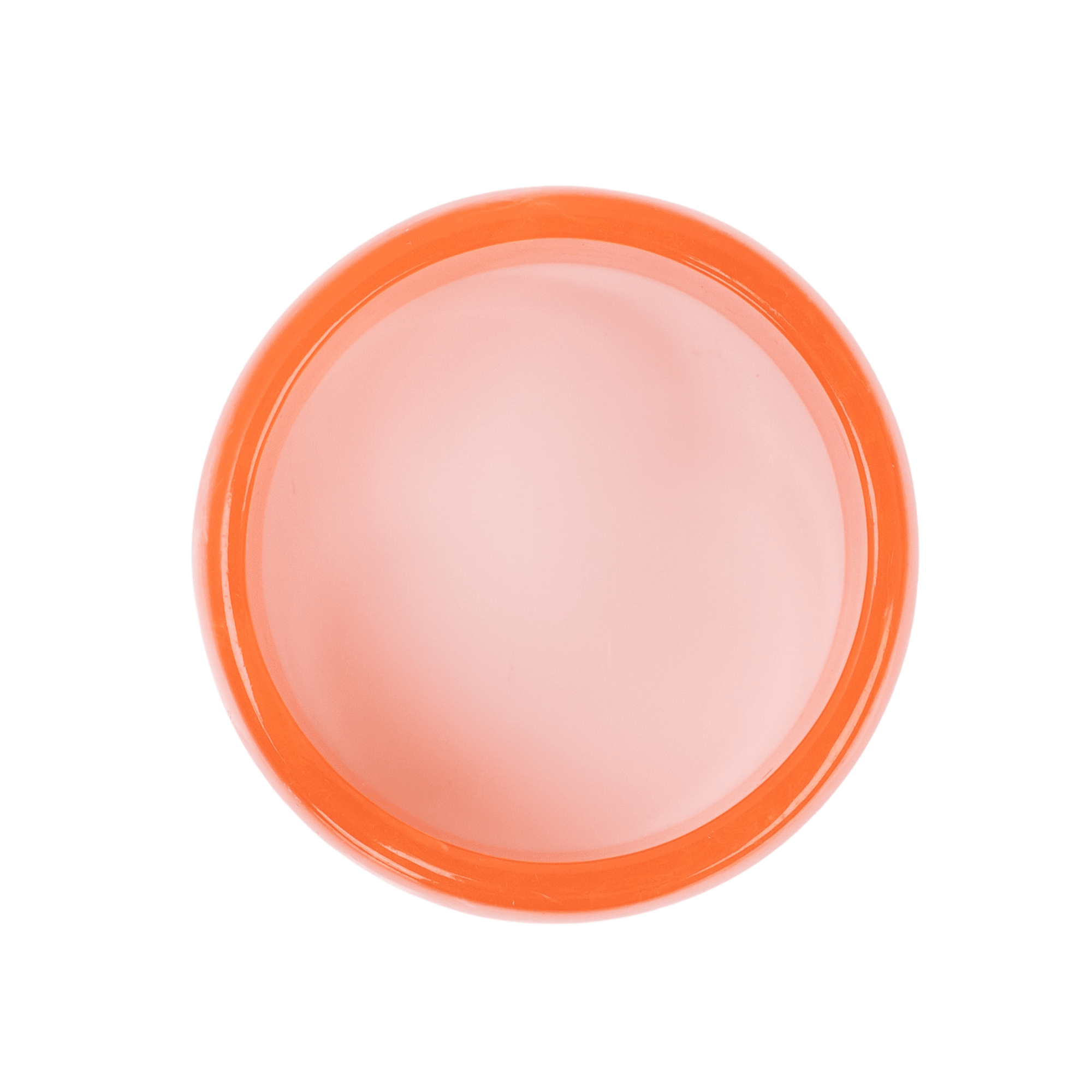 Chunky coral orange resin bangle bracelet with glossy translucent marbling on a white background.