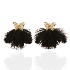 Dana Butterfly Glam Feather Earrings - Black,Earrings, Sassy Jones,