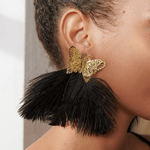 Dana Butterfly Glam Feather Earrings - Black,Earrings, Sassy Jones,