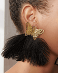 Dana Butterfly Glam Feather Earrings - Black,Earrings, Sassy Jones,