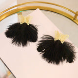 Dana Butterfly Glam Feather Earrings - Black,Earrings, Sassy Jones,