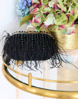 Dana Ostrich Feather Clutch Bag - Black Pearl,Handbags, Sassy Jones,