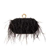 Dana Ostrich Feather Clutch Bag - Black Pearl,Handbags, Sassy Jones,