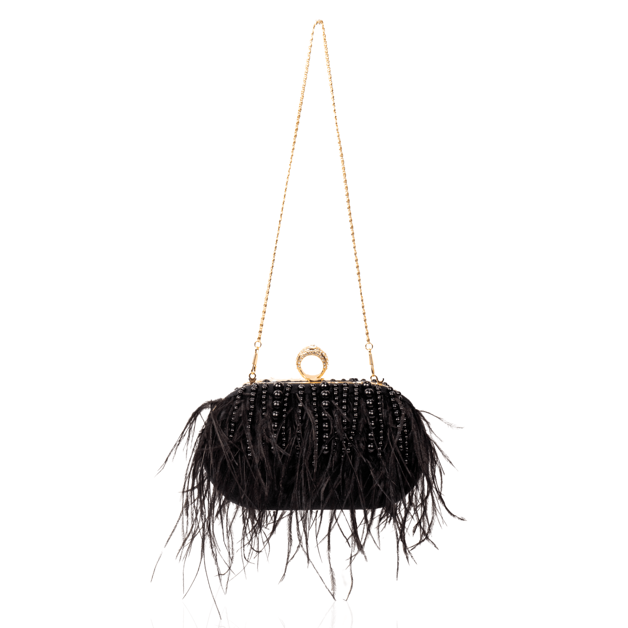 Dana Ostrich Feather Clutch Bag - Black Pearl,Handbags, Sassy Jones,