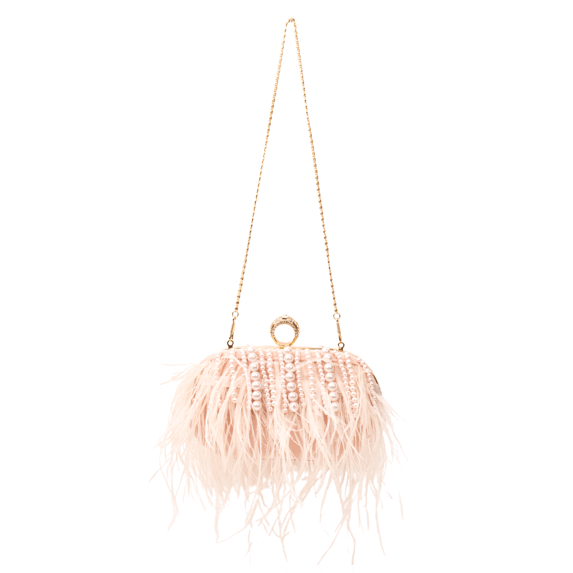 Dana Ostrich Feather Clutch Bag - Blush Pearl,Handbags, Sassy Jones,