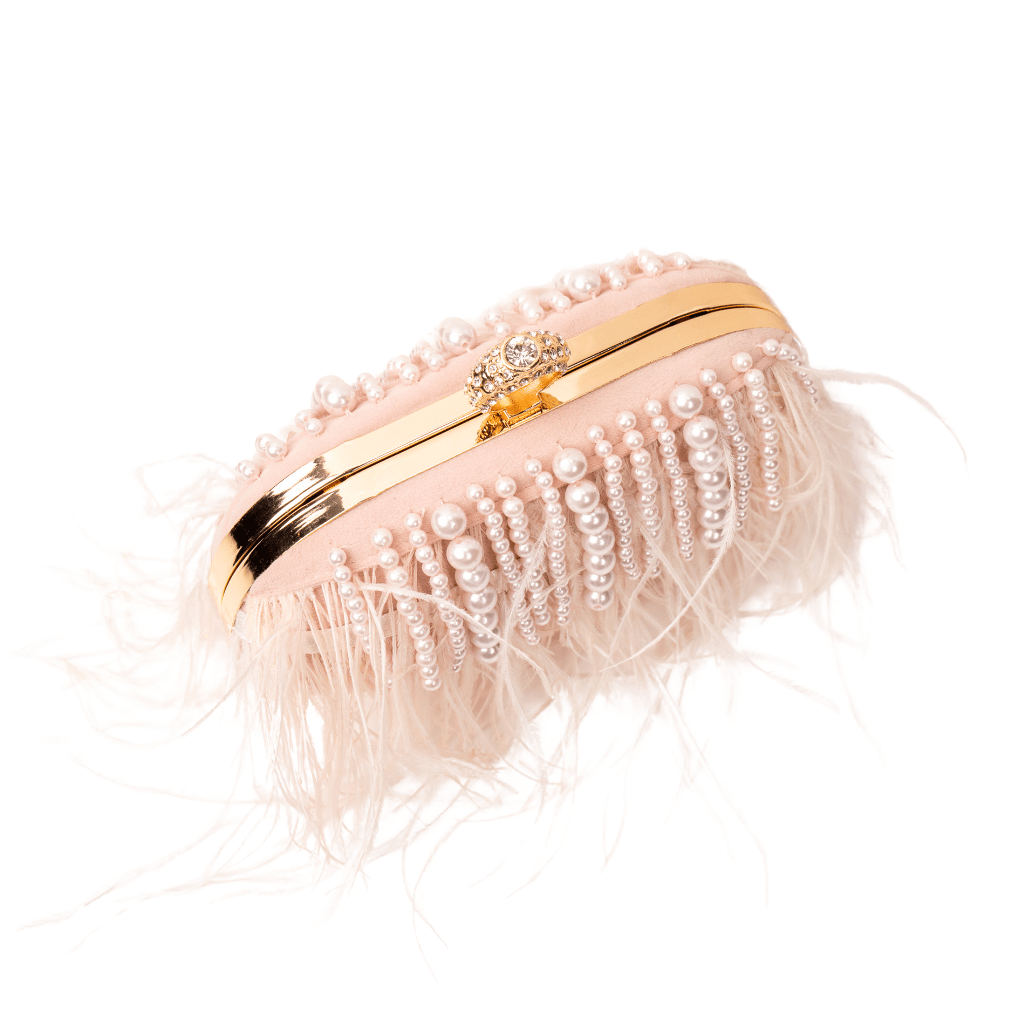 Dana Ostrich Feather Clutch Bag - Blush Pearl,Handbags, Sassy Jones,