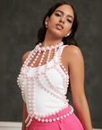 Diamonique Body Chain - Pink Pearl,Necklaces, Sassy Jones,