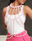 Diamonique Body Chain - Pink Pearl,Necklaces, Sassy Jones,