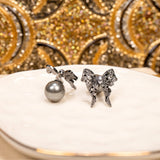 Diamonique Bow Double Studs - Gray