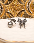 Diamonique Bow Double Studs - Gray Pearl