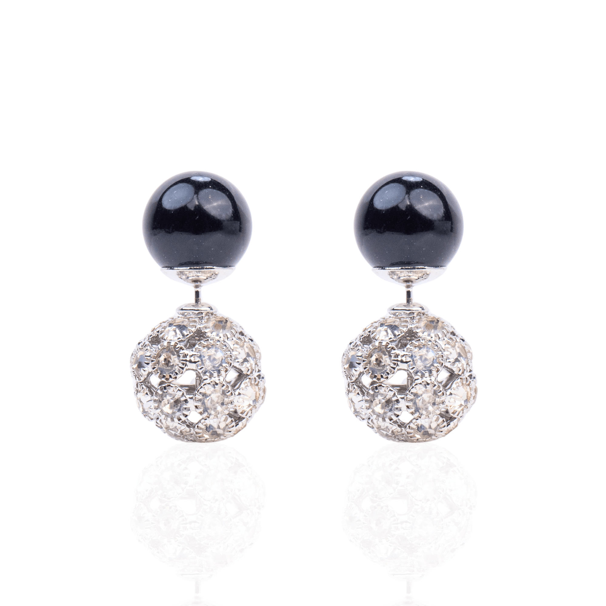 Diamonique Crystal Double Studs - B/W Pearl,Earrings, Sassy Jones,