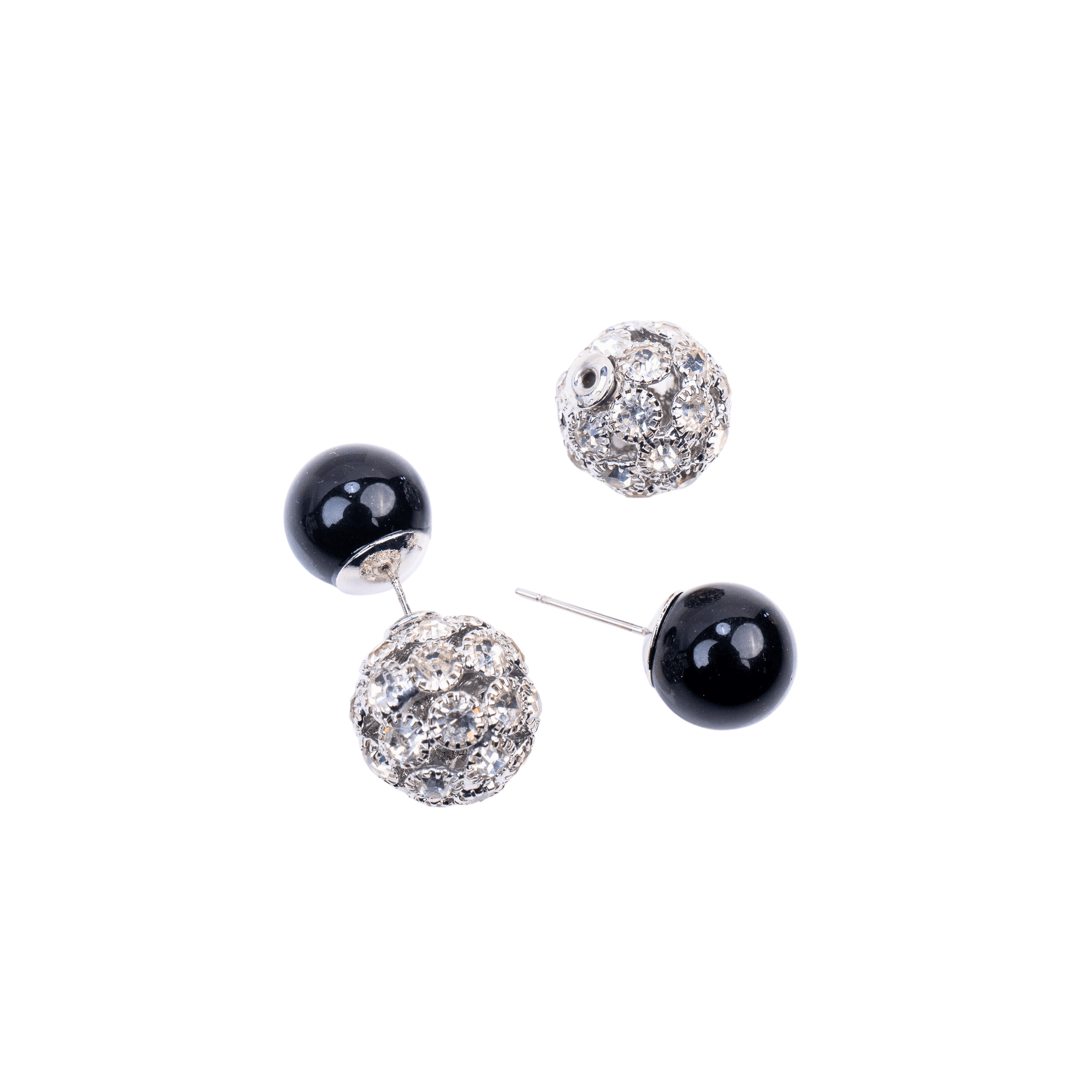 Diamonique Crystal Double Studs - B/W Pearl,Earrings, Sassy Jones,