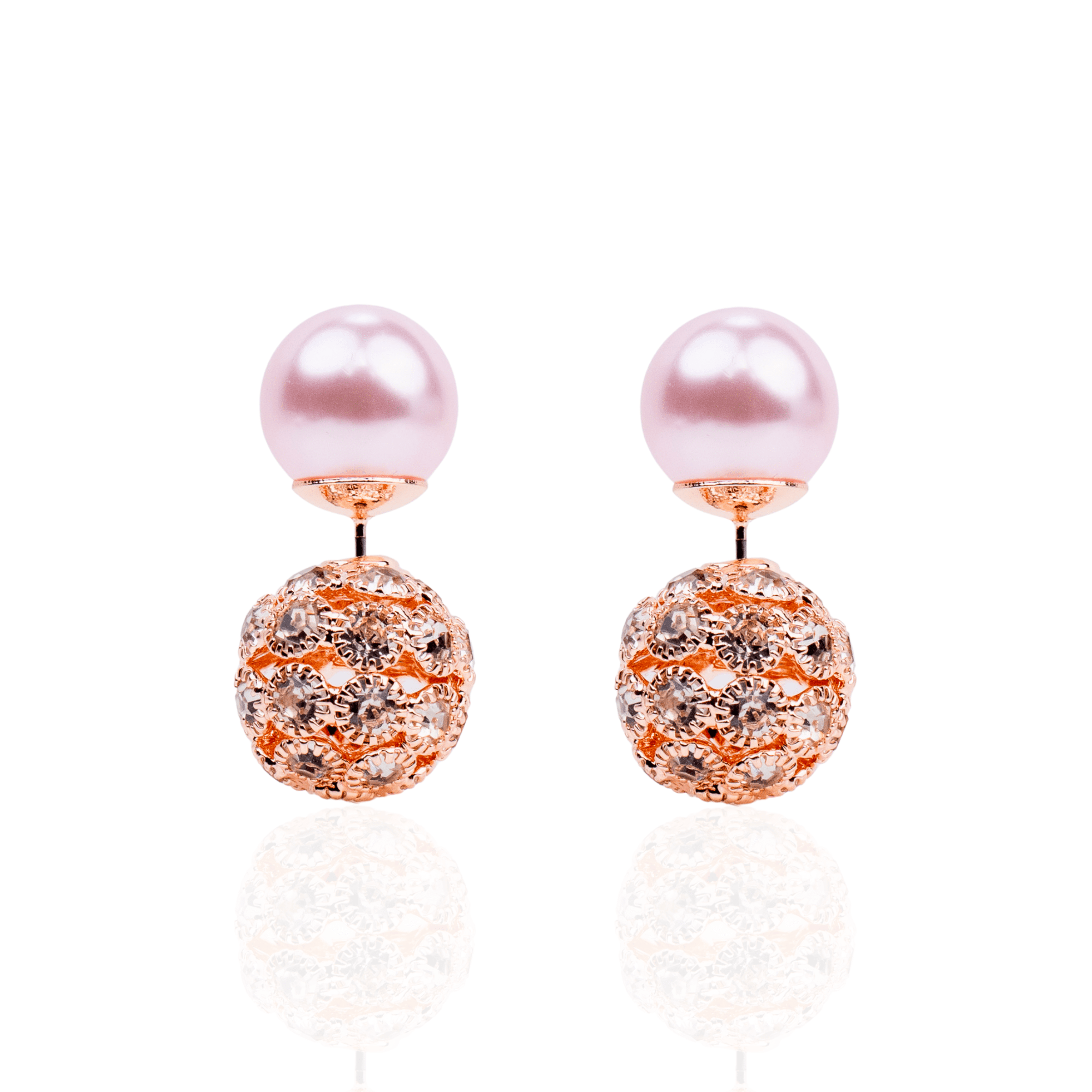 Diamonique Crystal Double Studs - Pink Pearl,Earrings, Sassy Jones,