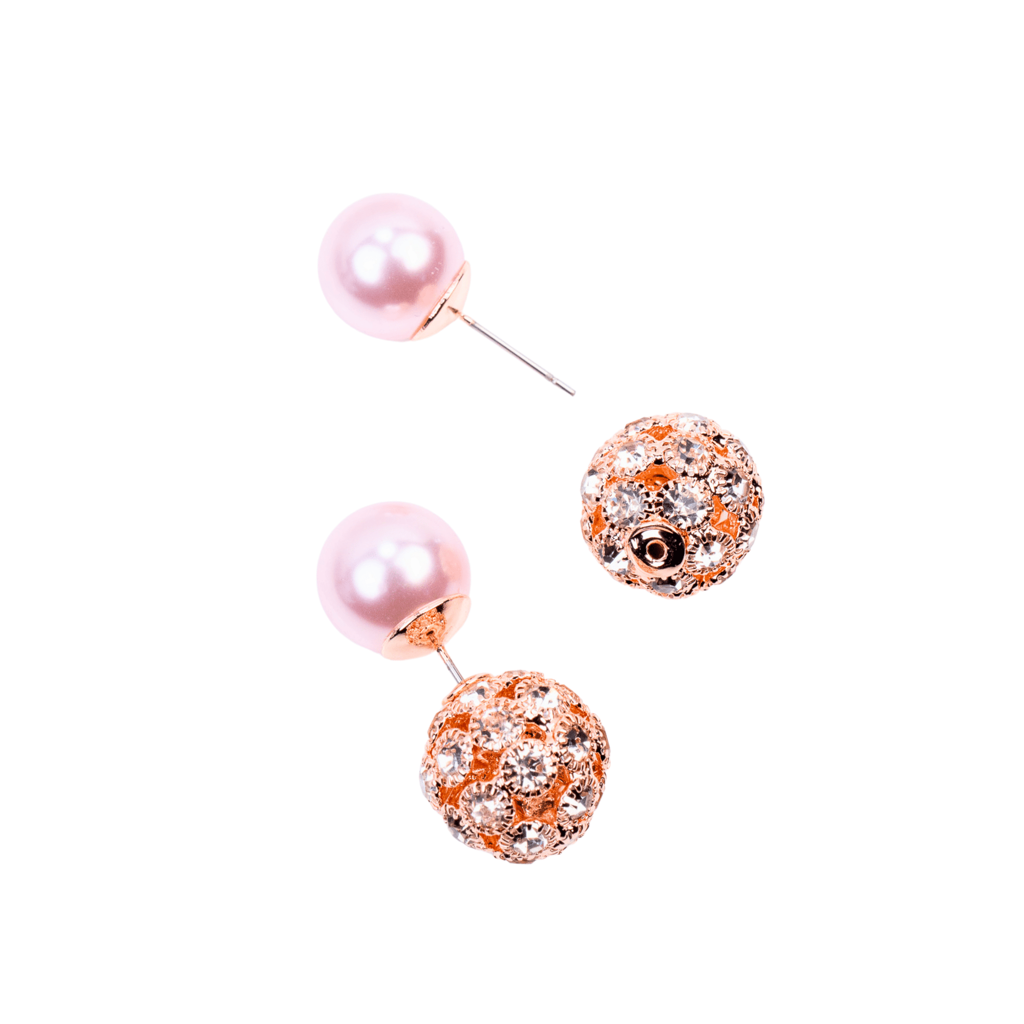 Diamonique Crystal Double Studs - Pink Pearl,Earrings, Sassy Jones,