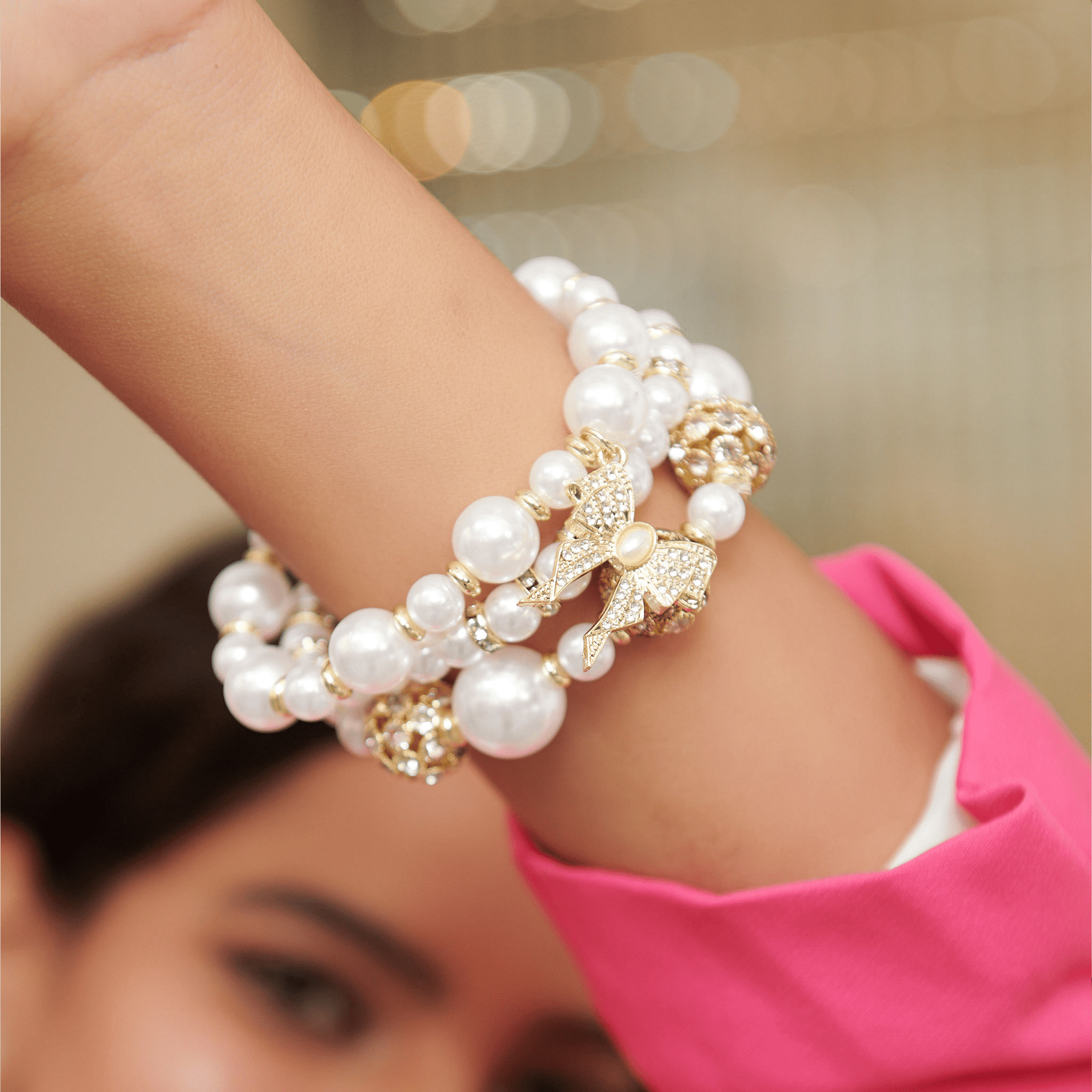 Diamonique Dainty 3pc Stretch Bracelet Stack - White Pearl,Bracelets, Sassy Jones,