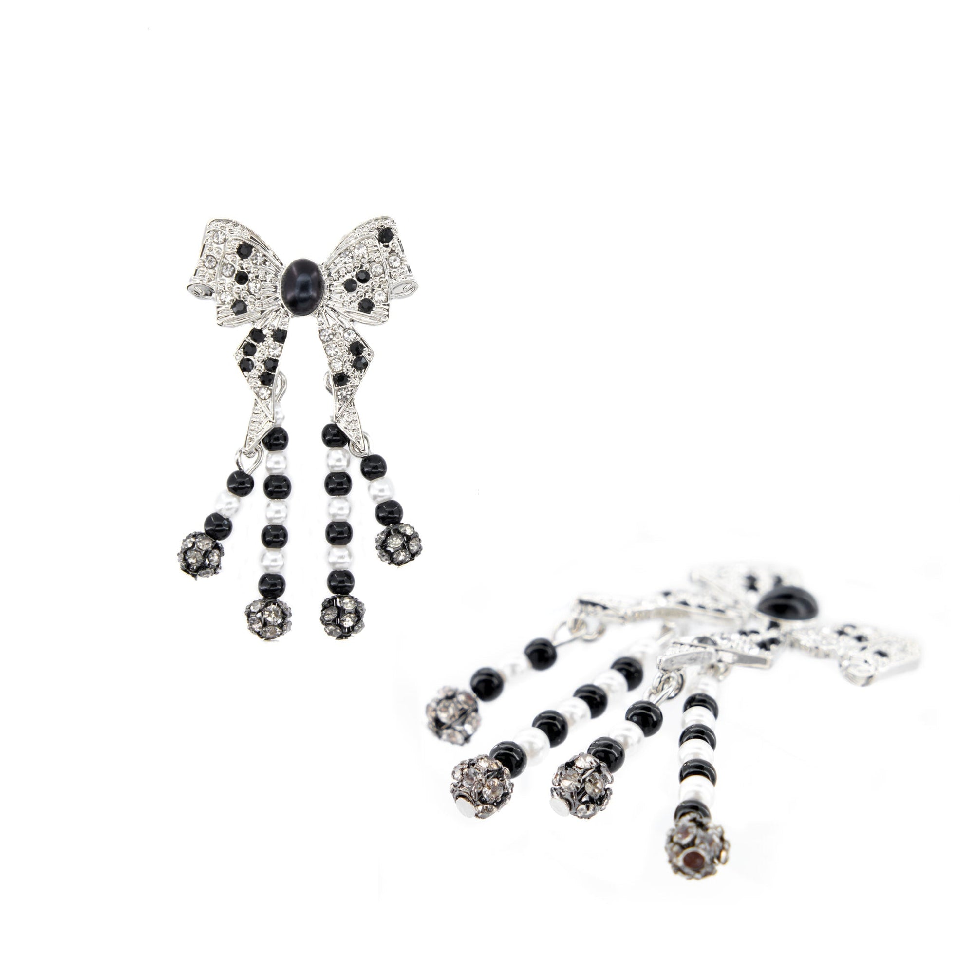 Diamonique Dainty Bow Dangles - B/W,Earrings, Sassy Jones,