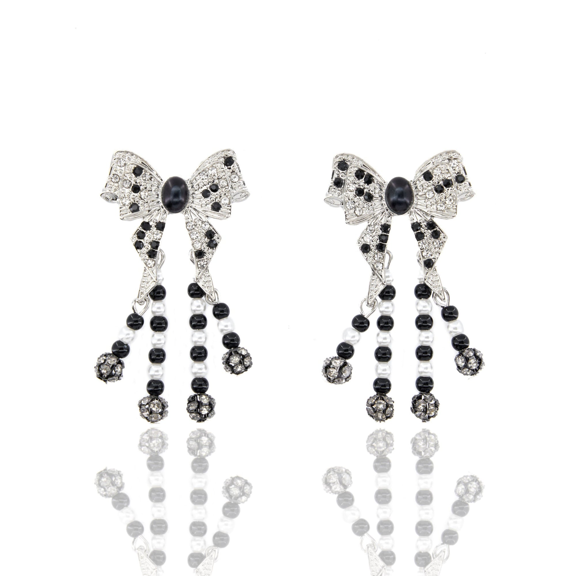 Diamonique Dainty Bow Dangles - B/W,Earrings, Sassy Jones,