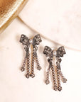 Diamonique Dainty Bow Dangles - Gray Pearl