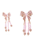 bow earrings, bow jewelry, bow dangles, pink pearls, pearl jewelry, pink pearl earrings, statement earrings, pearl earrings, pearl dangles