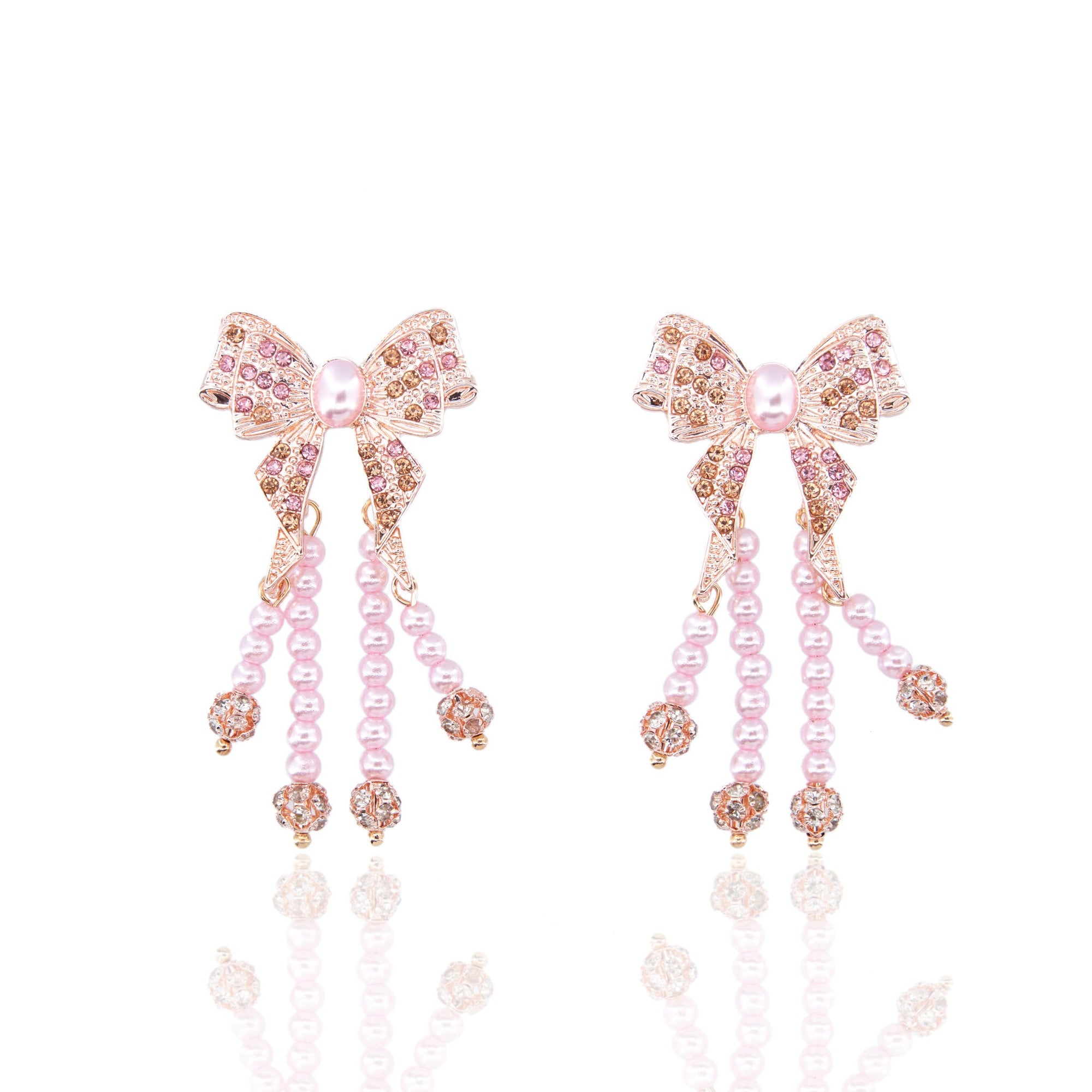 bow earrings, bow jewelry, bow dangles, pink pearls, pearl jewelry, pink pearl earrings, statement earrings, pearl earrings, pearl dangles