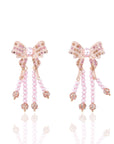 bow earrings, bow jewelry, bow dangles, pink pearls, pearl jewelry, pink pearl earrings, statement earrings, pearl earrings, pearl dangles