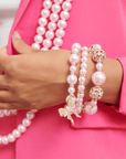 Diamonique Dainty Pearl 3pc Stretch Bracelet Stack - Pink Pearl,Bracelets, Sassy Jones,