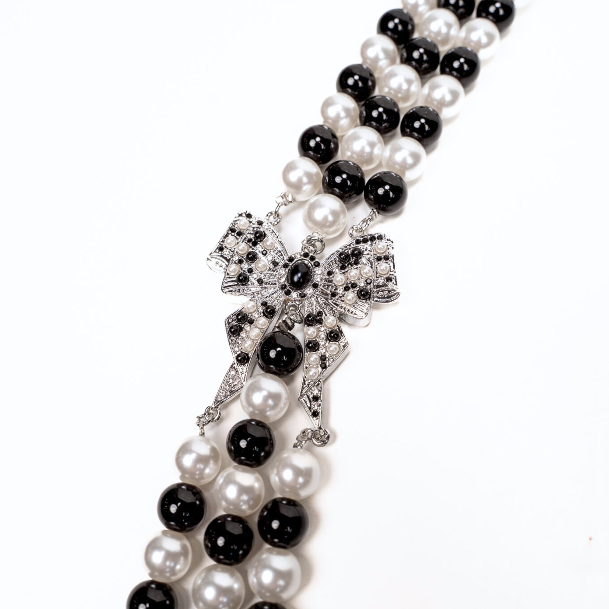 Diamonique Long Dress Chain - B/W Pearl