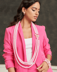 Diamonique Long Pearl Dress Chain - Pink,Necklaces, Sassy Jones,