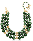 Diamonique Pearl 2 - in - 1 Chunky Necklace - Gilded Emerald,Necklaces, Sassy Jones,