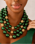 Diamonique Pearl 2 - in - 1 Chunky Necklace - Gilded Emerald,Necklaces, Sassy Jones,