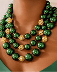 Diamonique Pearl 2 - in - 1 Chunky Necklace - Gilded Emerald,Necklaces, Sassy Jones,