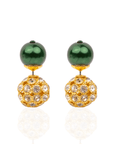 Diamonique Pearl Crystal Double Studs - Gilded Emerald,Earrings, Sassy Jones,