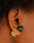 Diamonique Pearl Crystal Double Studs - Gilded Emerald,Earrings, Sassy Jones,