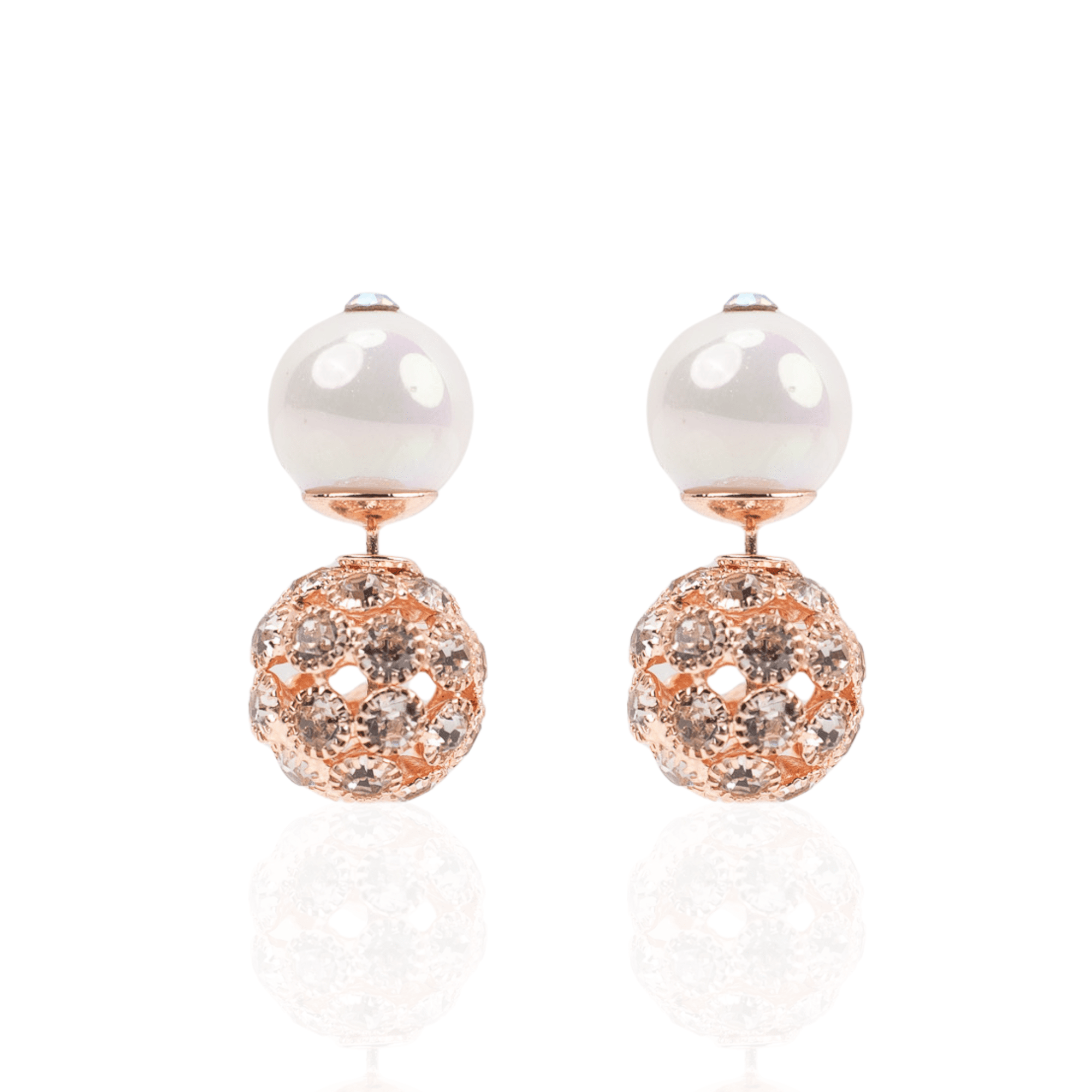 Diamonique Pearl Crystal Double Studs - Iridescent/ Rose Gold,Earrings, Sassy Jones,