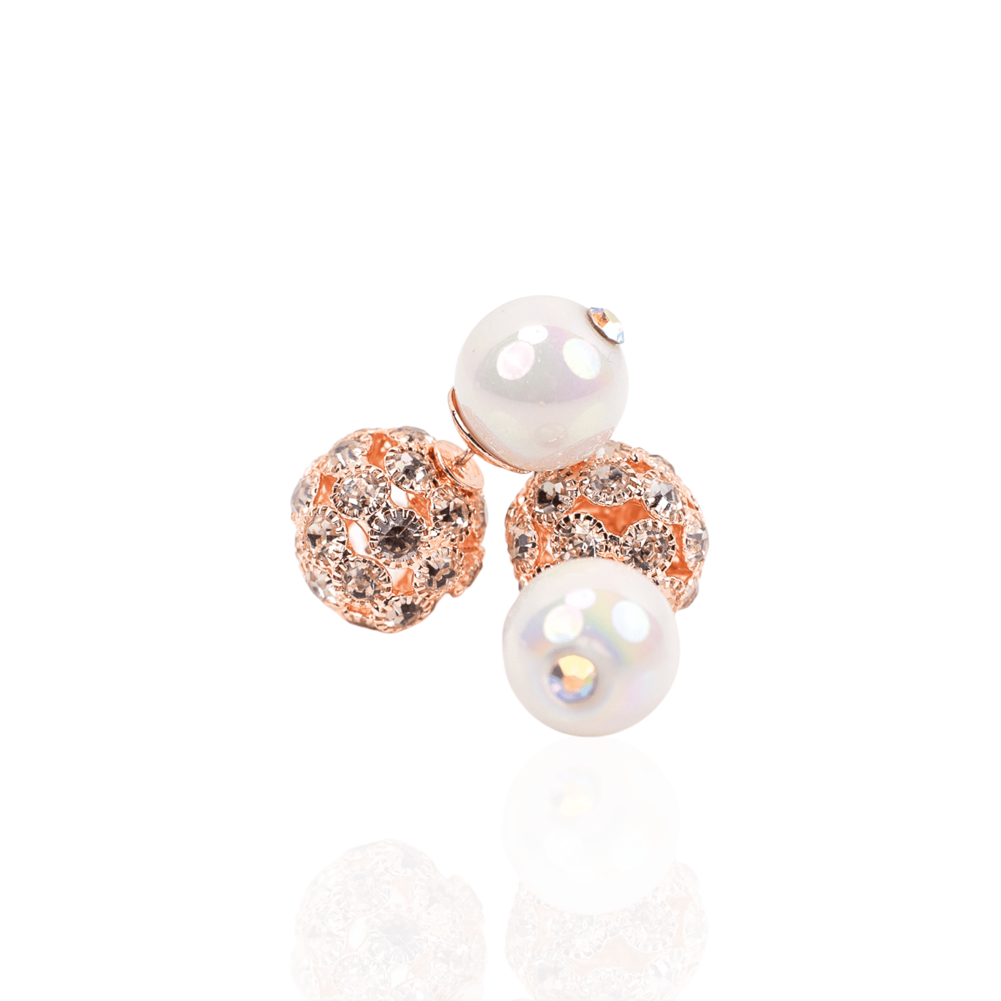 Diamonique Pearl Crystal Double Studs - Iridescent/ Rose Gold,Earrings, Sassy Jones,