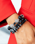 Diamonique Pearl Dainty 3pc Stretch Bracelet Stack - Black Pearl,Bracelets, Sassy Jones,