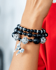 Diamonique Pearl Dainty 3pc Stretch Bracelet Stack - Black Pearl,Bracelets, Sassy Jones,
