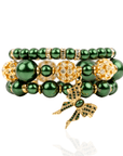 Diamonique Pearl Dainty 3pc Stretch Bracelet Stack - Gilded Emerald,Bracelets, Sassy Jones,