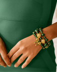 Diamonique Pearl Dainty 3pc Stretch Bracelet Stack - Gilded Emerald,Bracelets, Sassy Jones,