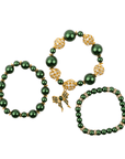 Diamonique Pearl Dainty 3pc Stretch Bracelet Stack - Gilded Emerald,Bracelets, Sassy Jones,