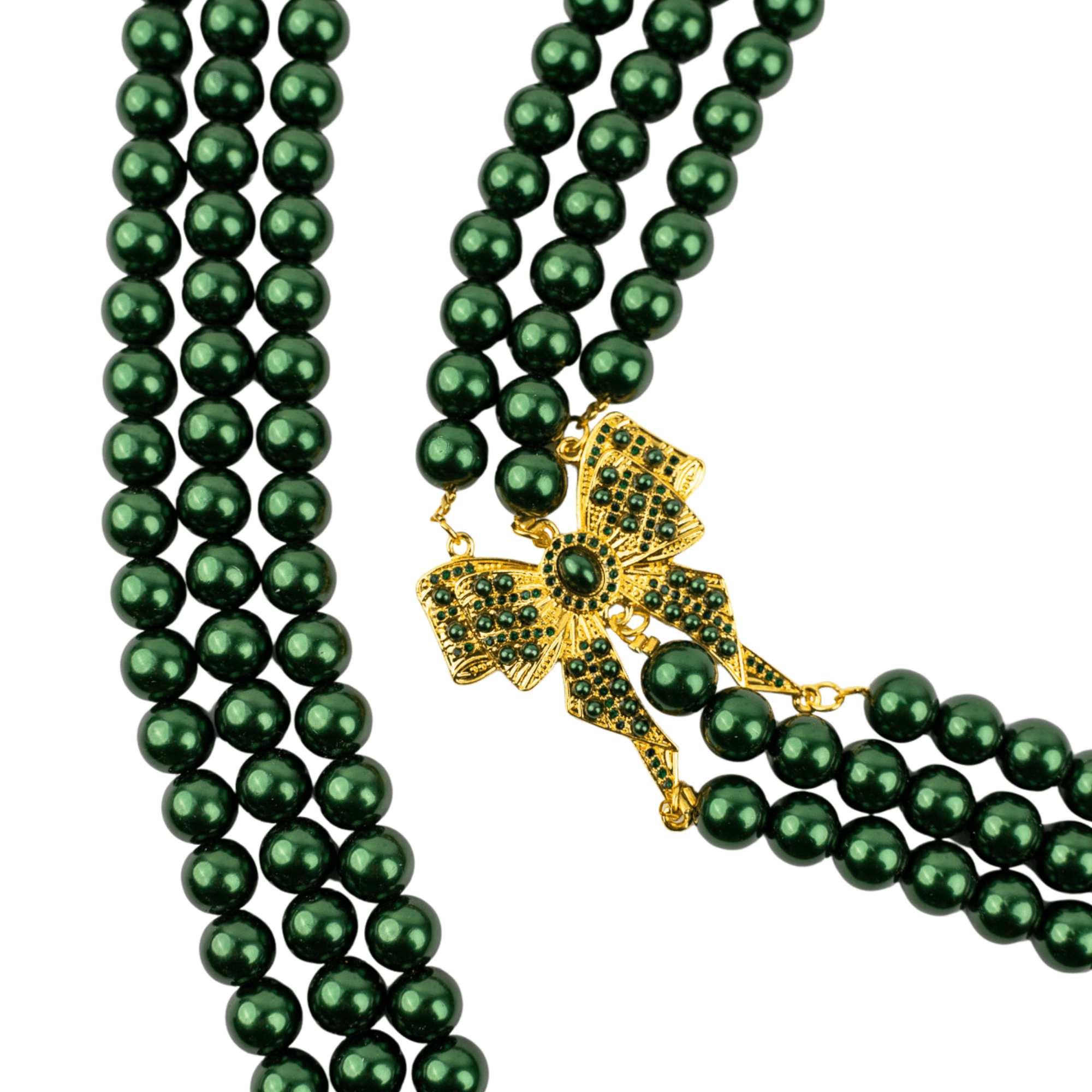 Diamonique Pearl Long Dress Chain - Gilded Emerald,Necklaces, Sassy Jones,