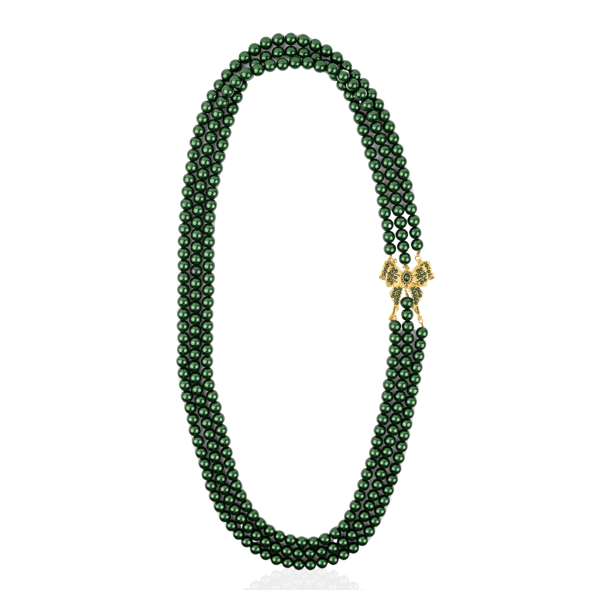 Diamonique Pearl Long Dress Chain - Gilded Emerald,Necklaces, Sassy Jones,