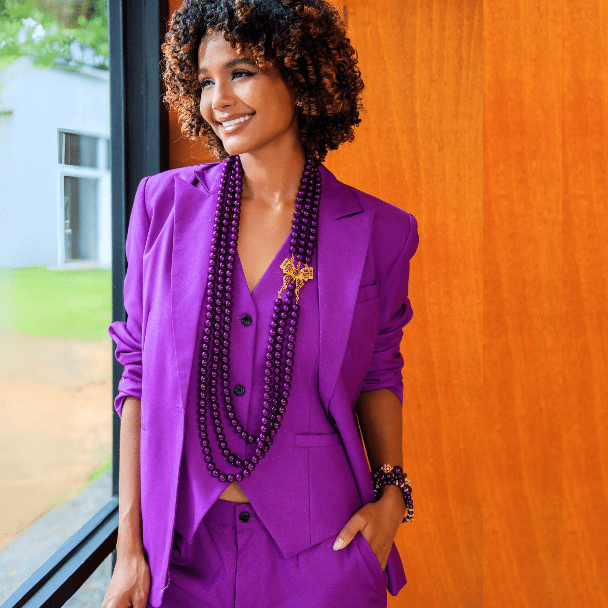 Diamonique Pearl Long Dress Chain - Purple Reign,Necklaces, Sassy Jones,