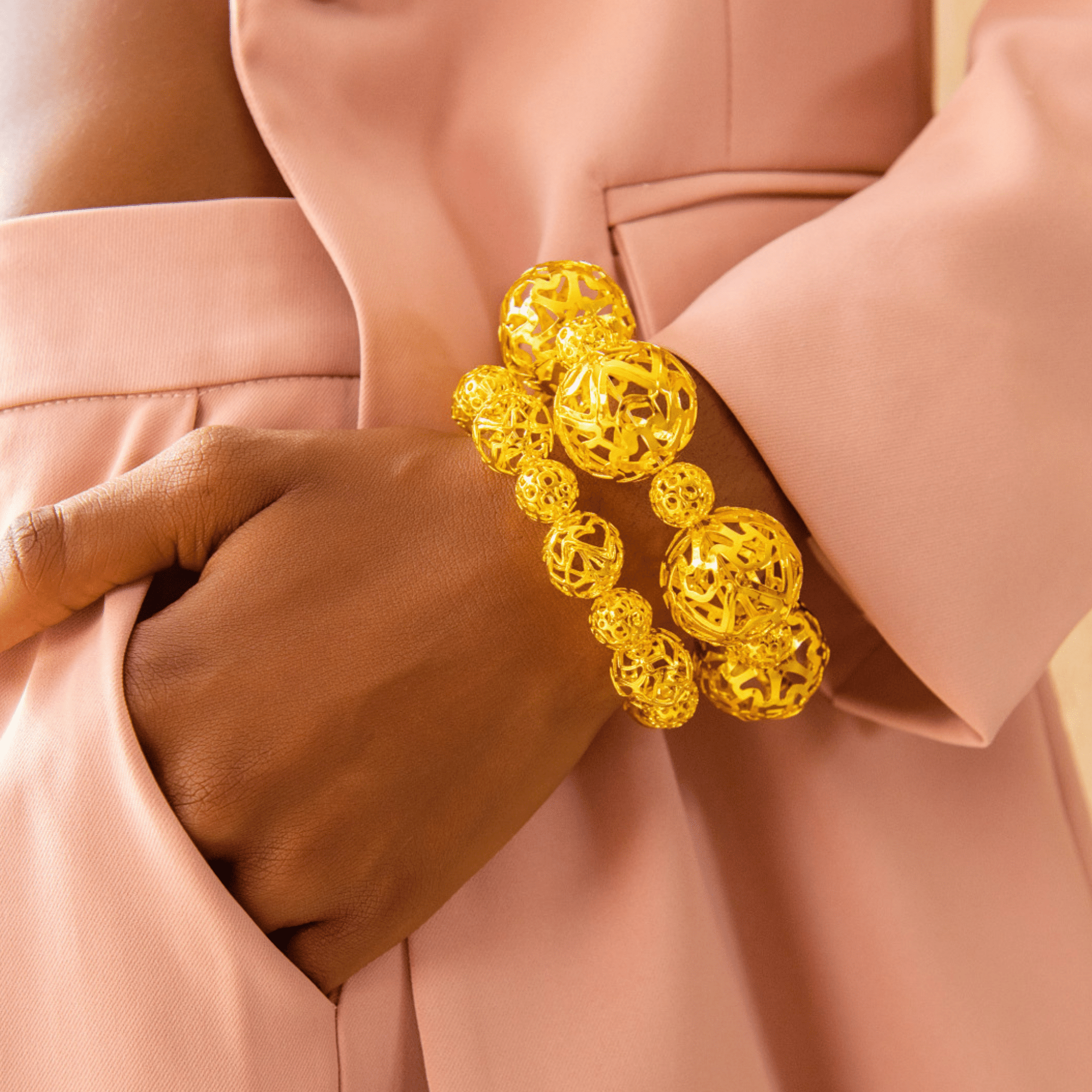 Dina Sculptural 2pc Stretch Bracelet Stack - Gold,Bracelets, Sassy Jones,