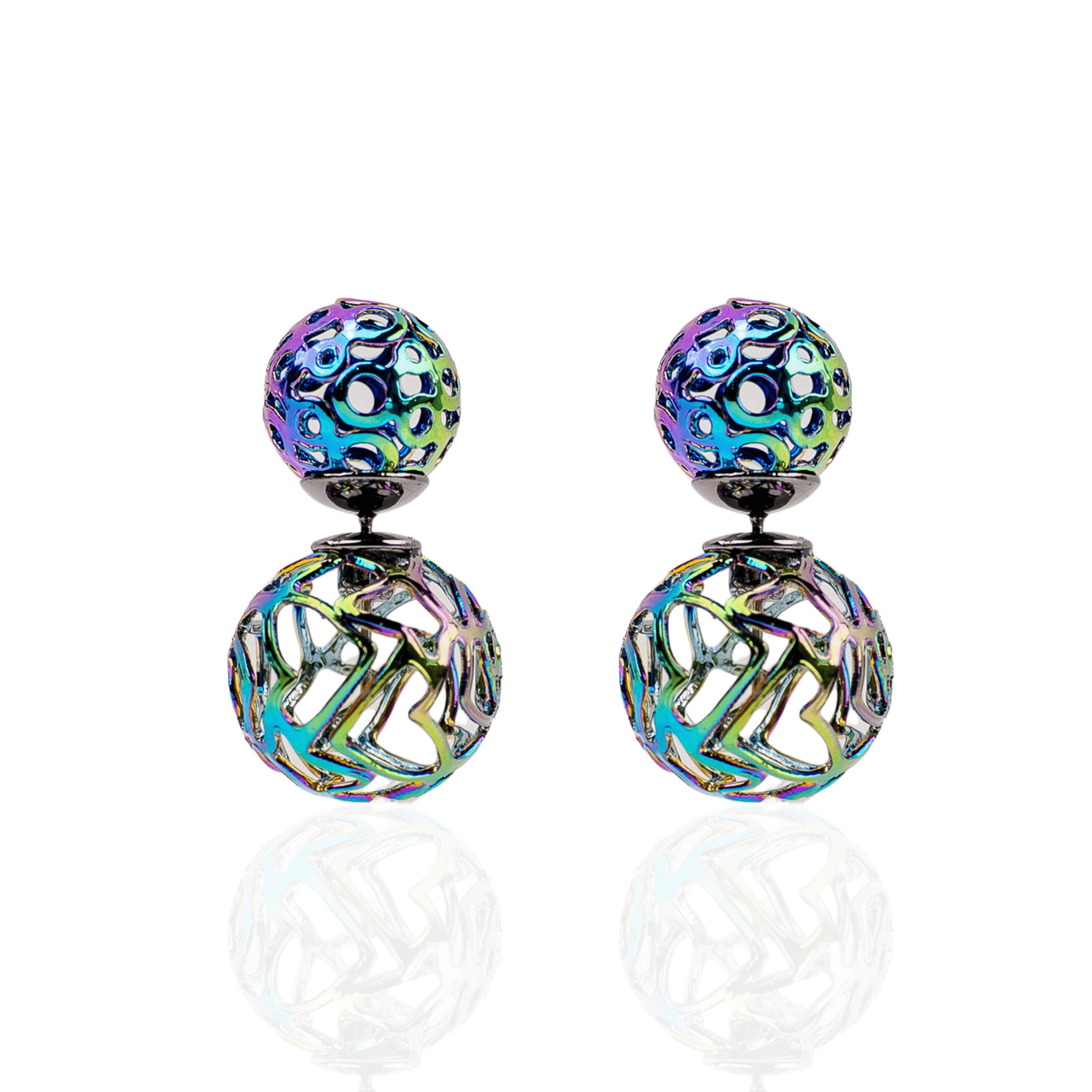 rainbow double stud earrings, rainbow filigree stud earrings, rainbow double stud filigree earrings, colorful double stud earrings, crystal rainbow double studs, dainty rainbow double stud earrings, designer rainbow filigree studs, womens rainbow double stud earrings, unique rainbow filigree earrings, luxury rainbow double stud earrings