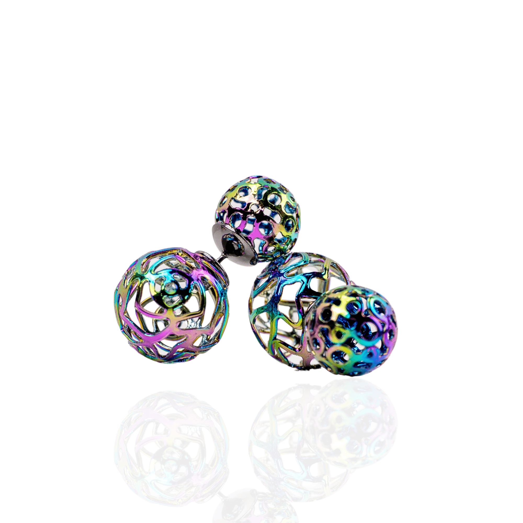 rainbow double stud earrings, rainbow filigree stud earrings, rainbow double stud filigree earrings, colorful double stud earrings, crystal rainbow double studs, dainty rainbow double stud earrings, designer rainbow filigree studs, womens rainbow double stud earrings, unique rainbow filigree earrings, luxury rainbow double stud earrings