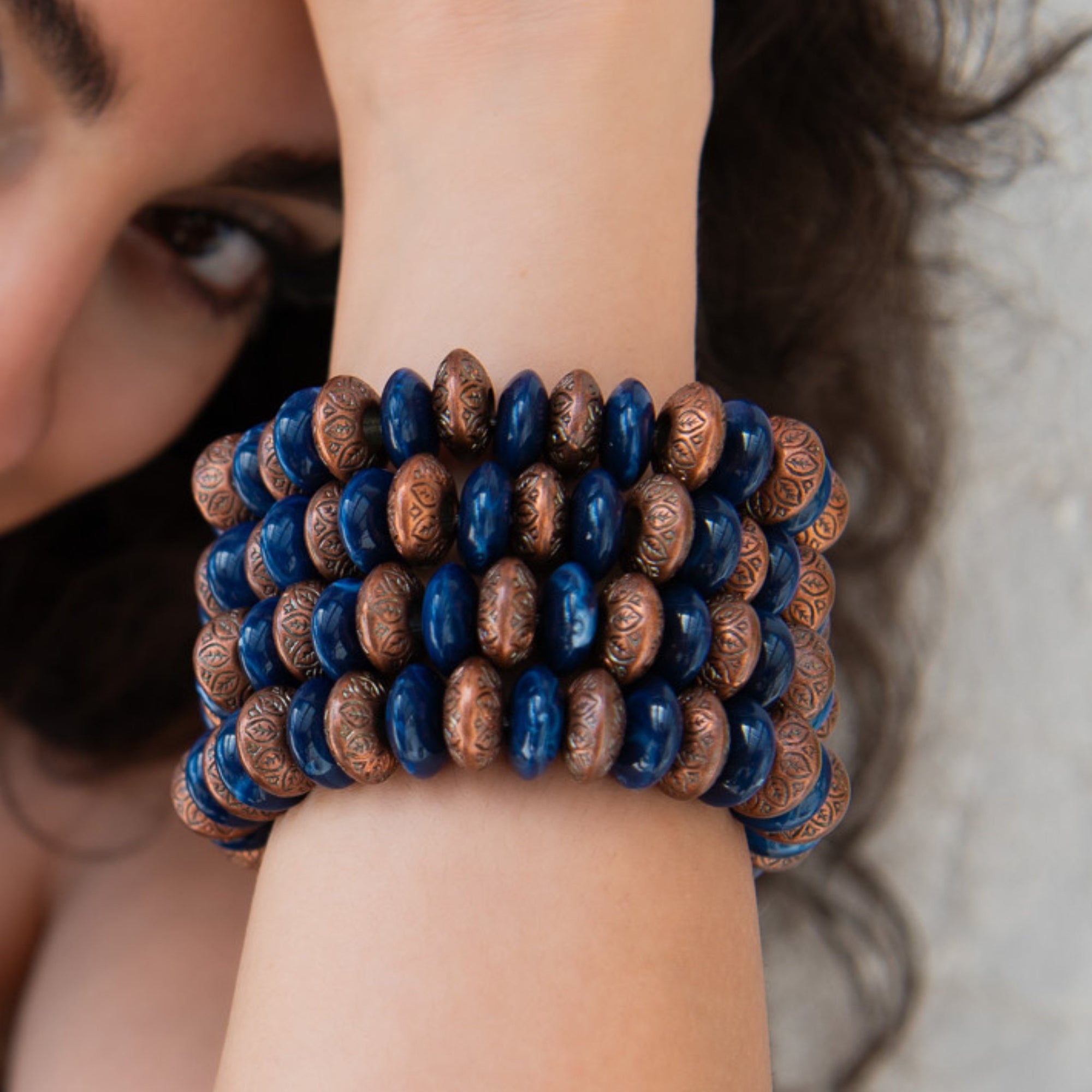 Ebony Bracelet Stack - Blue Lapis/Bronze,Bracelets, Sassy Jones,