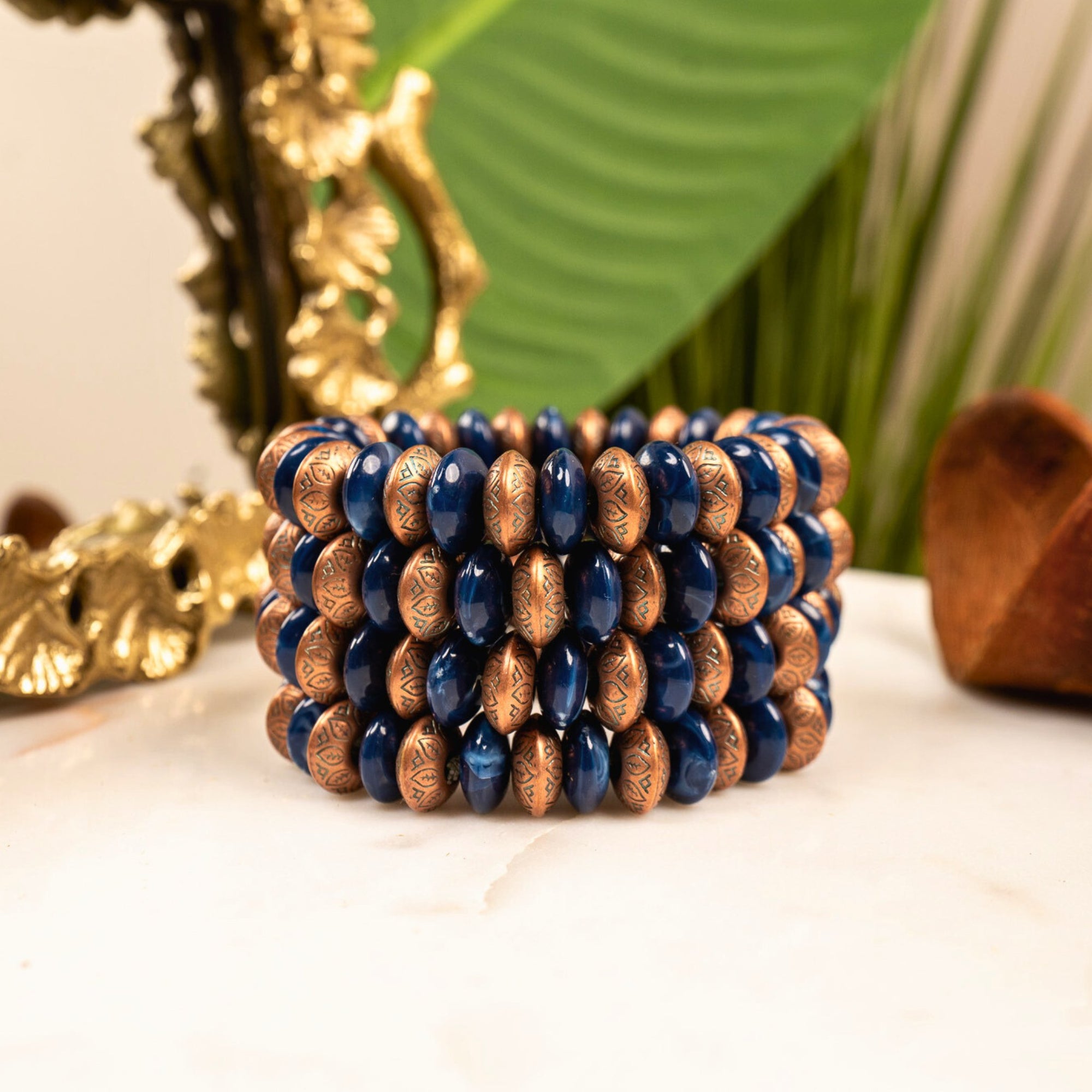 Ebony Bracelet Stack - Blue Lapis/Bronze,Bracelets, Sassy Jones,